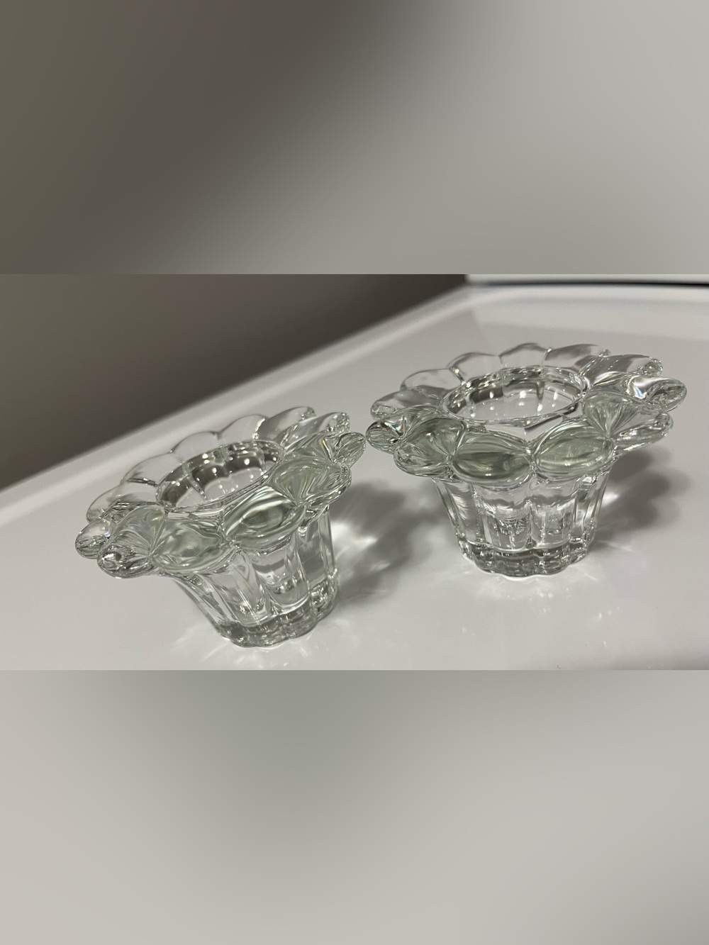 2 Vintage Bubble Flower Crystal Glass Taper Candle Holders